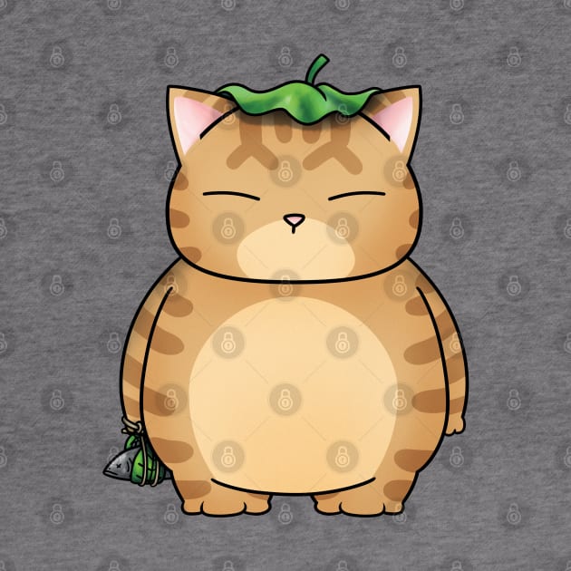 Fat Orange Cat with Leaf Umbrella by Takeda_Art